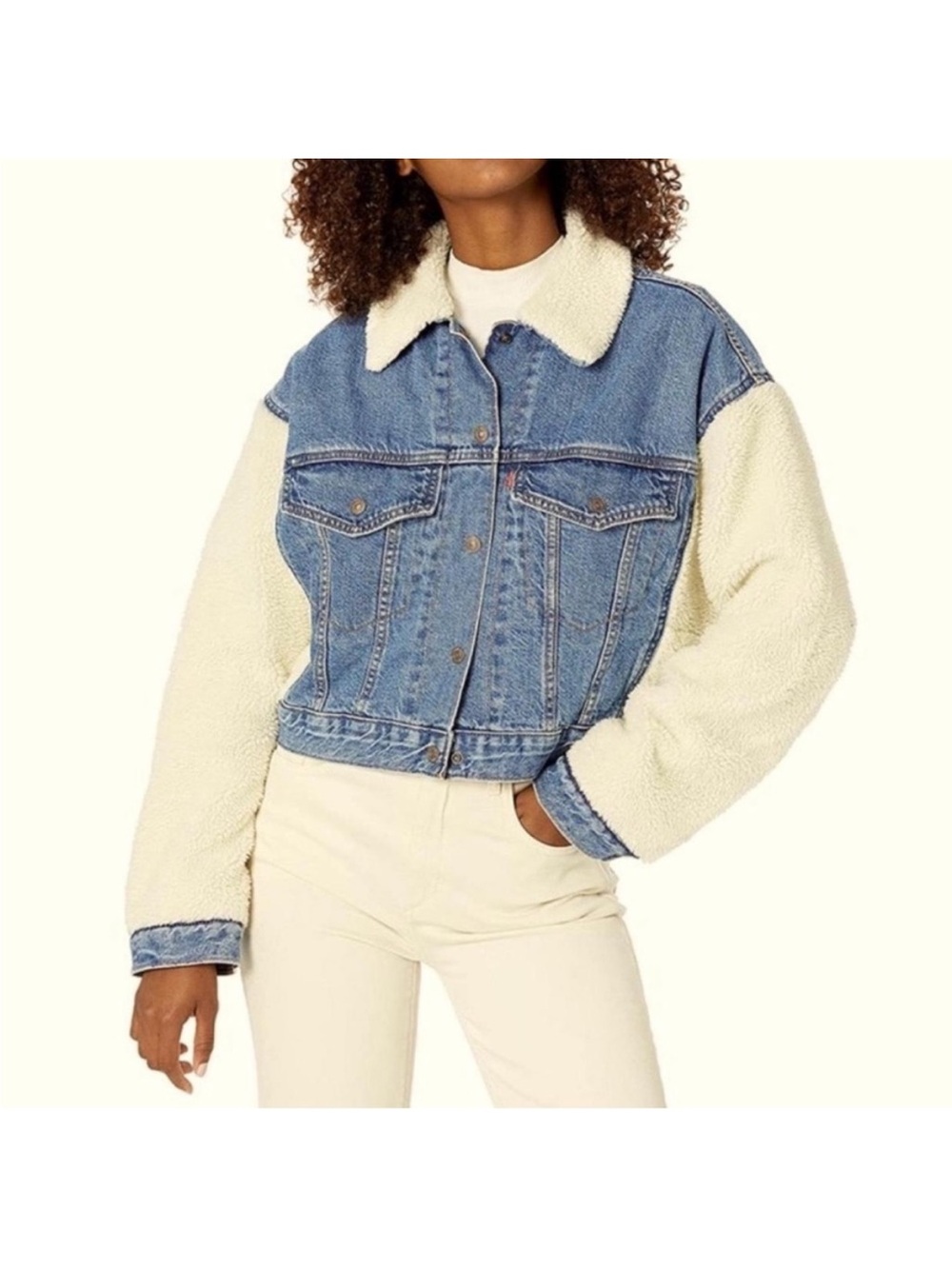 Levi’s Sherpa-Trim Denim Jacket in Blue and Cream